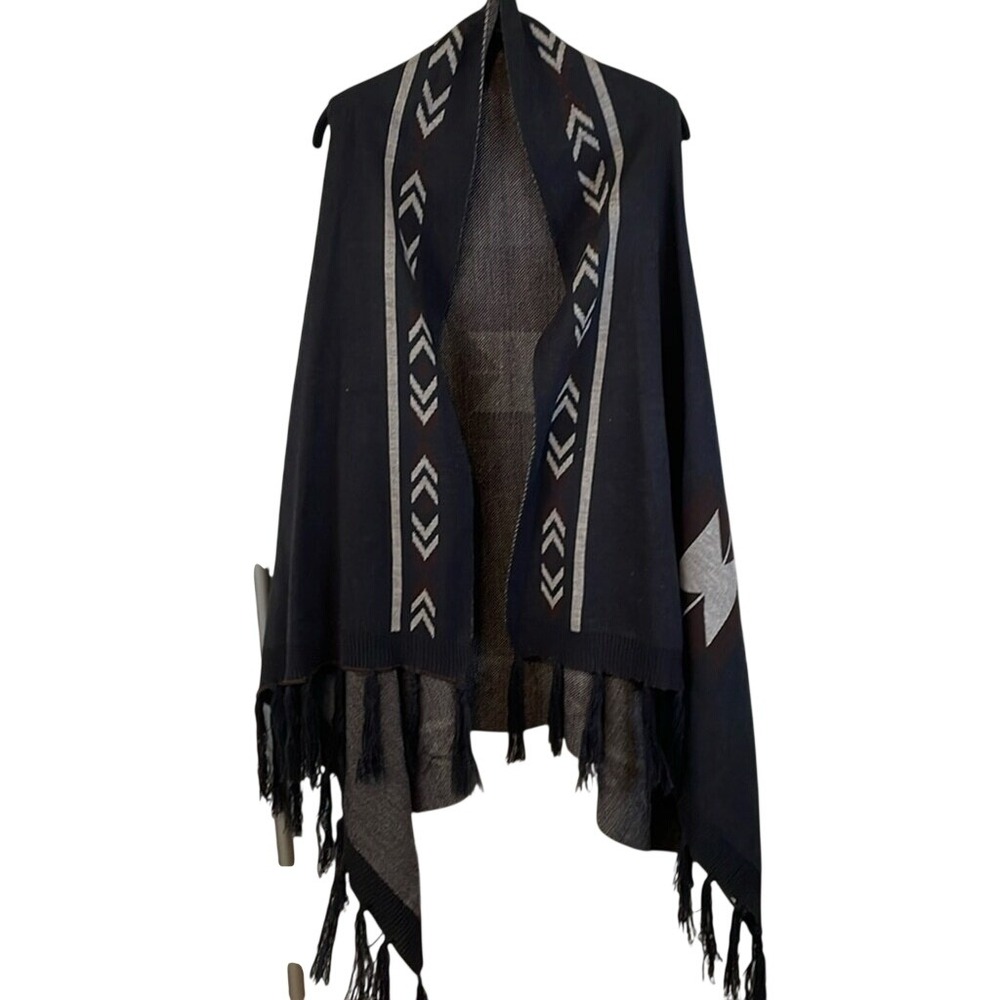 Fringed Aztec Vest Sleeveless Cardigan Southwestern Boho Poncho Shawl‎